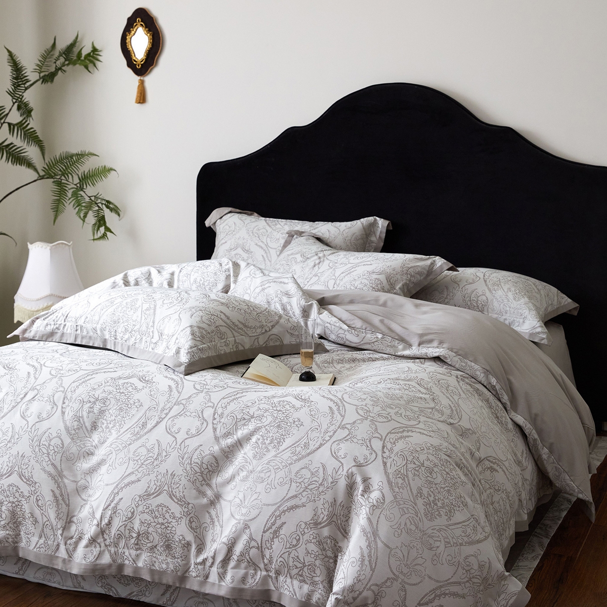 JUICY 橘滋家纺 2026新款云柔奢韵全棉色织提花系列四件套 石光集-雾灰