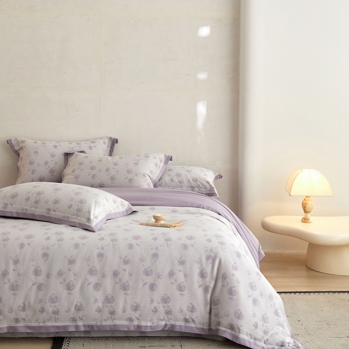 91家纺网 家纺一手货源 找家纺 JUICY 橘滋家纺 2026新款云柔奢韵全棉色织提花系列四件套 晨露玫影-露水