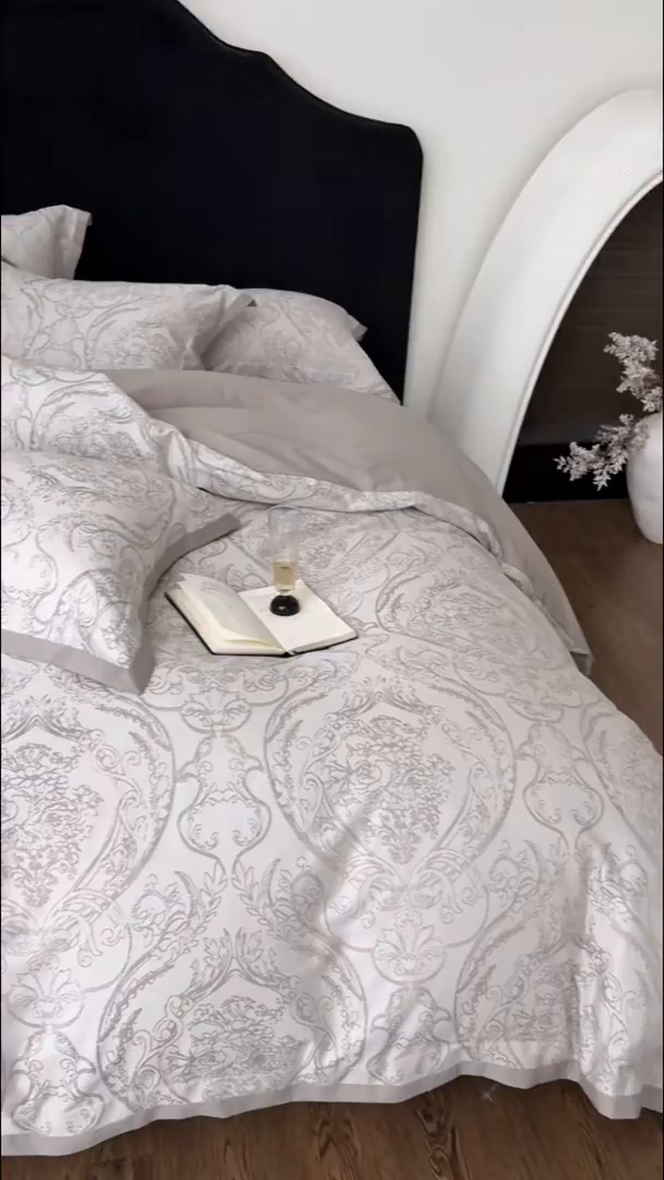 91家纺网 家纺一手货源 找家纺 JUICY 橘滋家纺 2026新款云柔奢韵全棉色织提花系列四件套 石光集-雾灰