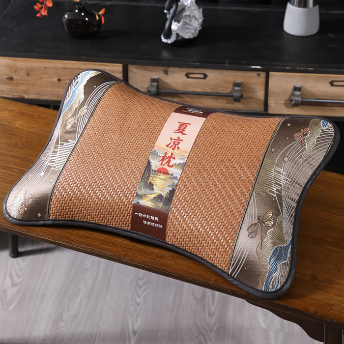 91家纺网 家纺一手货源 找家纺 （总）仁宇枕业 2026新款新品 蜻蜓戏水冰藤夏凉花草荞麦枕头枕芯