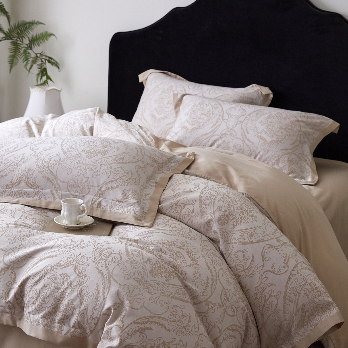 91家纺网 家纺一手货源 找家纺 JUICY 橘滋家纺 2026新款云柔奢韵全棉色织提花系列四件套 石光集-卡其