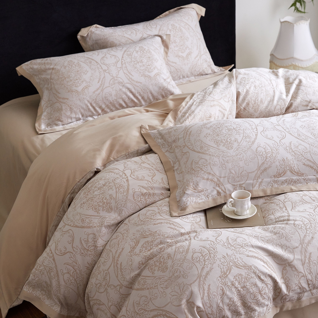 91家纺网 家纺一手货源 找家纺 JUICY 橘滋家纺 2026新款云柔奢韵全棉色织提花系列四件套 石光集-卡其