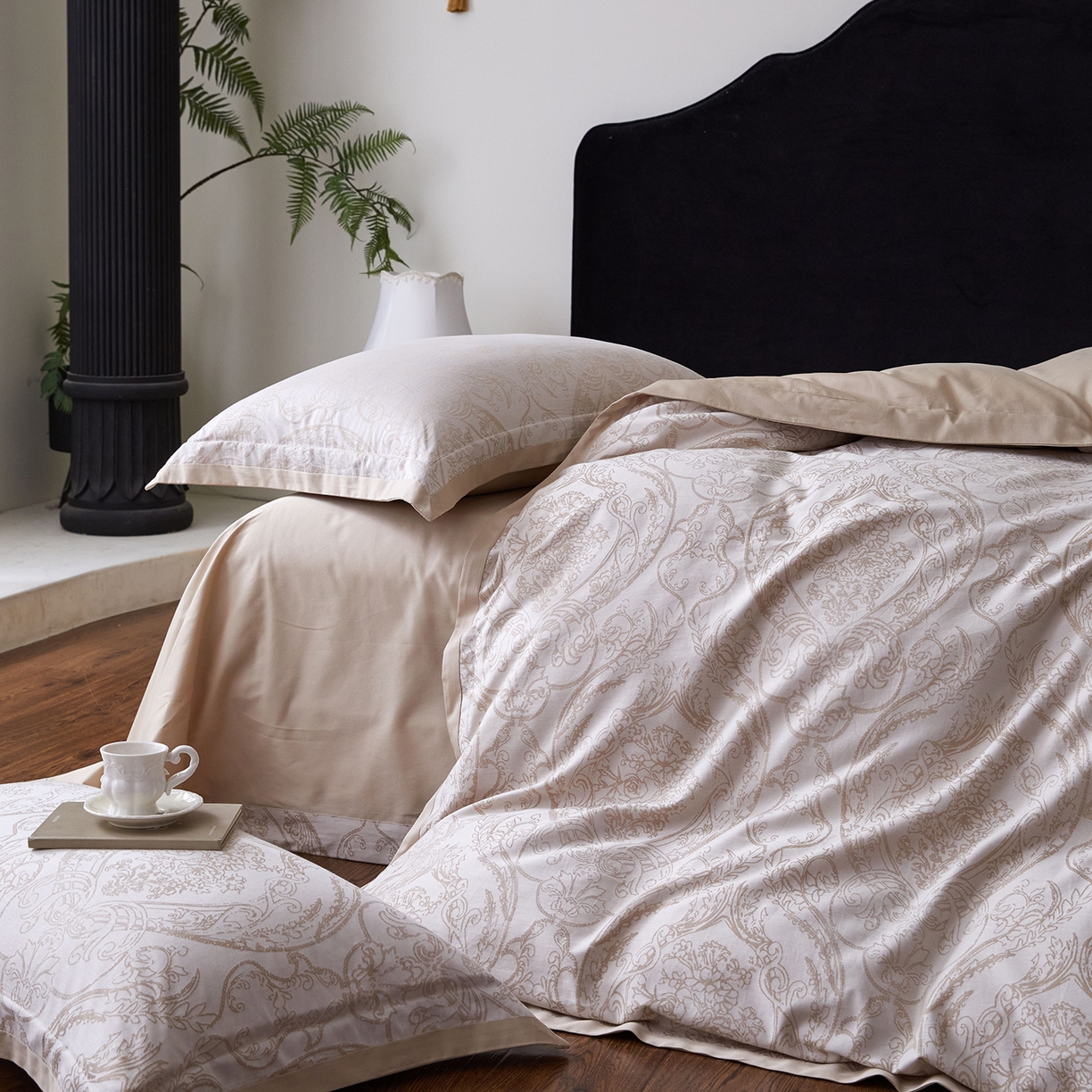 91家纺网 家纺一手货源 找家纺 JUICY 橘滋家纺 2026新款云柔奢韵全棉色织提花系列四件套 石光集-卡其