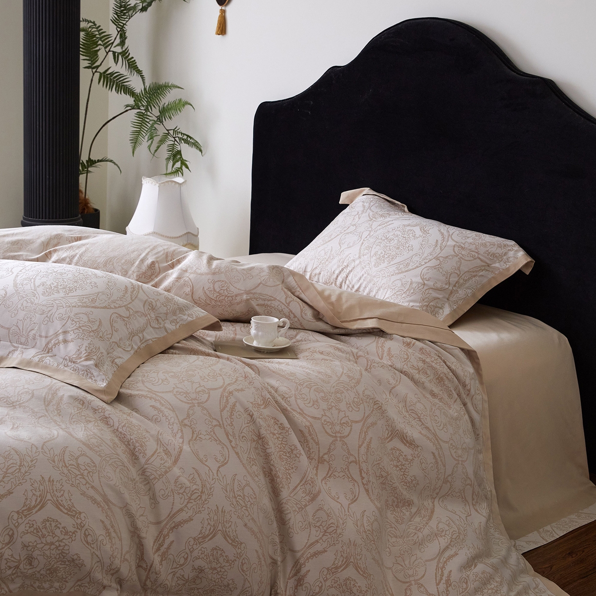 91家纺网 家纺一手货源 找家纺 JUICY 橘滋家纺 2026新款云柔奢韵全棉色织提花系列四件套 石光集-卡其