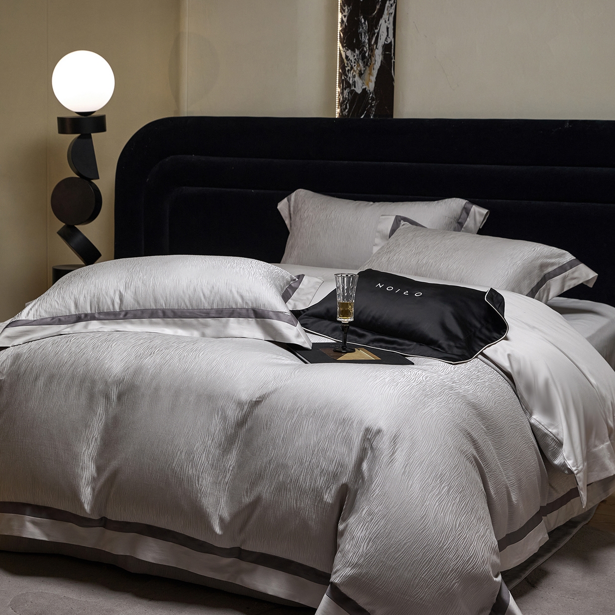 JUICY 橘滋家纺 2026新款流光锦年暗纹提花天丝棉系列四件套 亚平宁山脉-雅灰