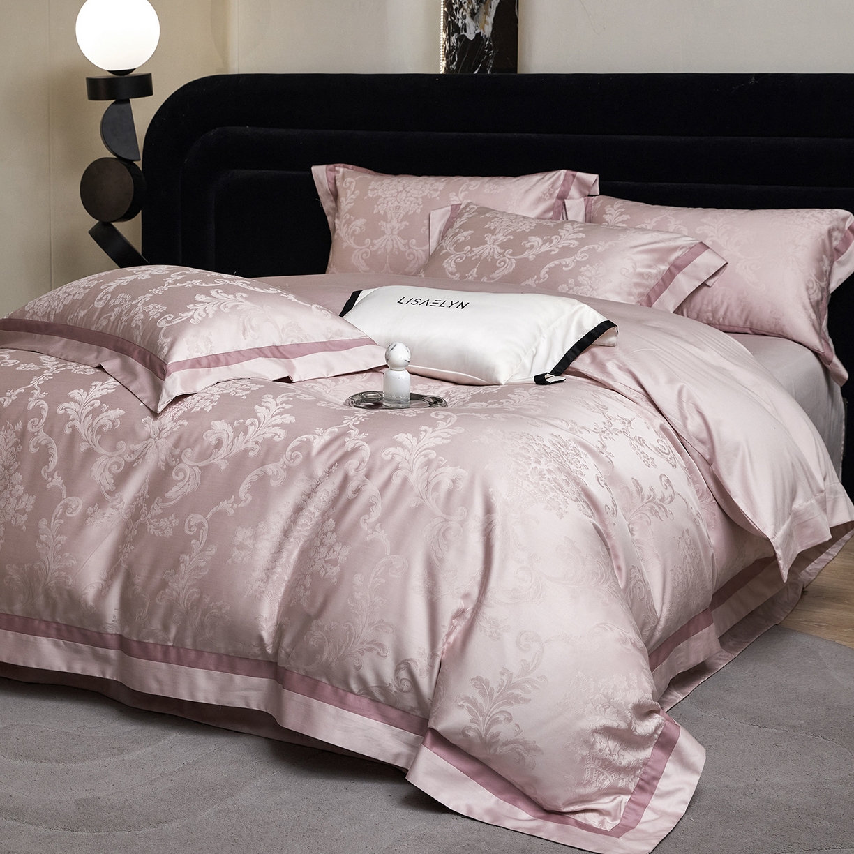 JUICY 橘滋家纺 2026新款流光锦年暗纹提花天丝棉系列四件套 卷草絮语-粉黛