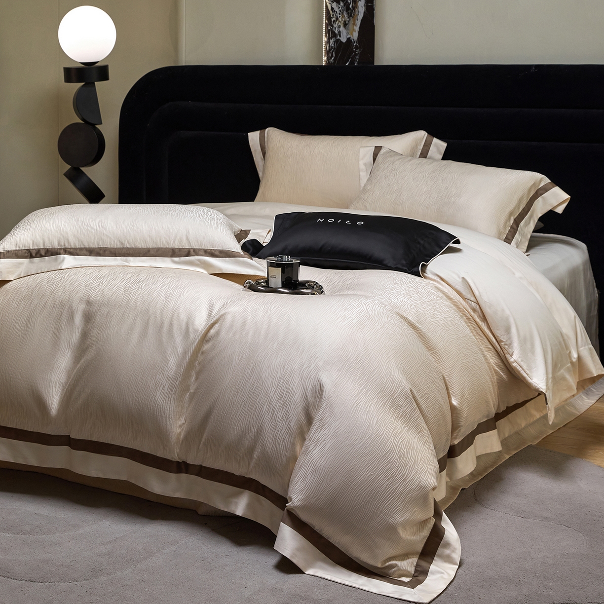 JUICY 橘滋家纺 2026新款流光锦年暗纹提花天丝棉系列四件套 亚平宁山脉-米杏