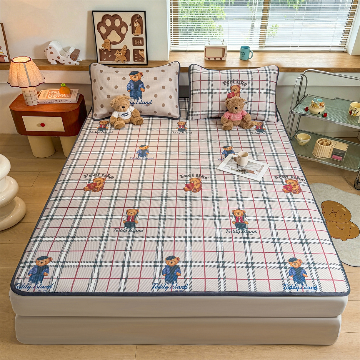 91家纺网 家纺一手货源 找家纺 慕木家纺 2026春夏新款泰迪冰丝席系列凉席席子空调软席平席和床笠 泰迪英伦 床席款