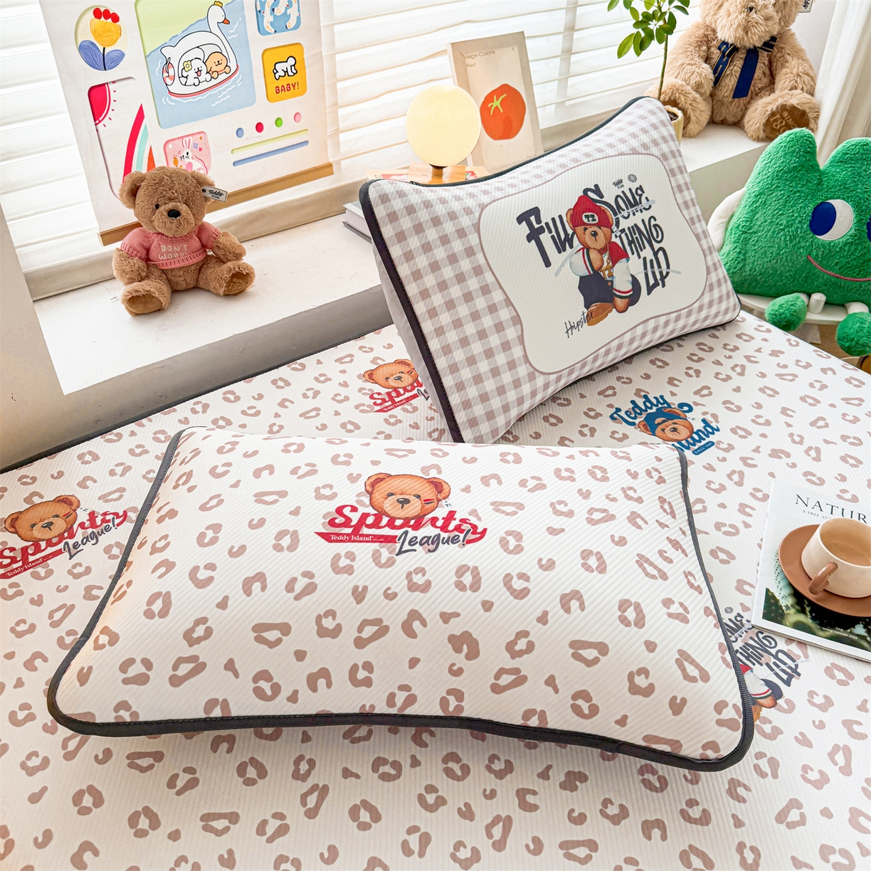 91家纺网 家纺一手货源 找家纺 慕木家纺 2026春夏新款泰迪冰丝席系列凉席席子空调软席平席和床笠 泰迪豹纹 床笠款