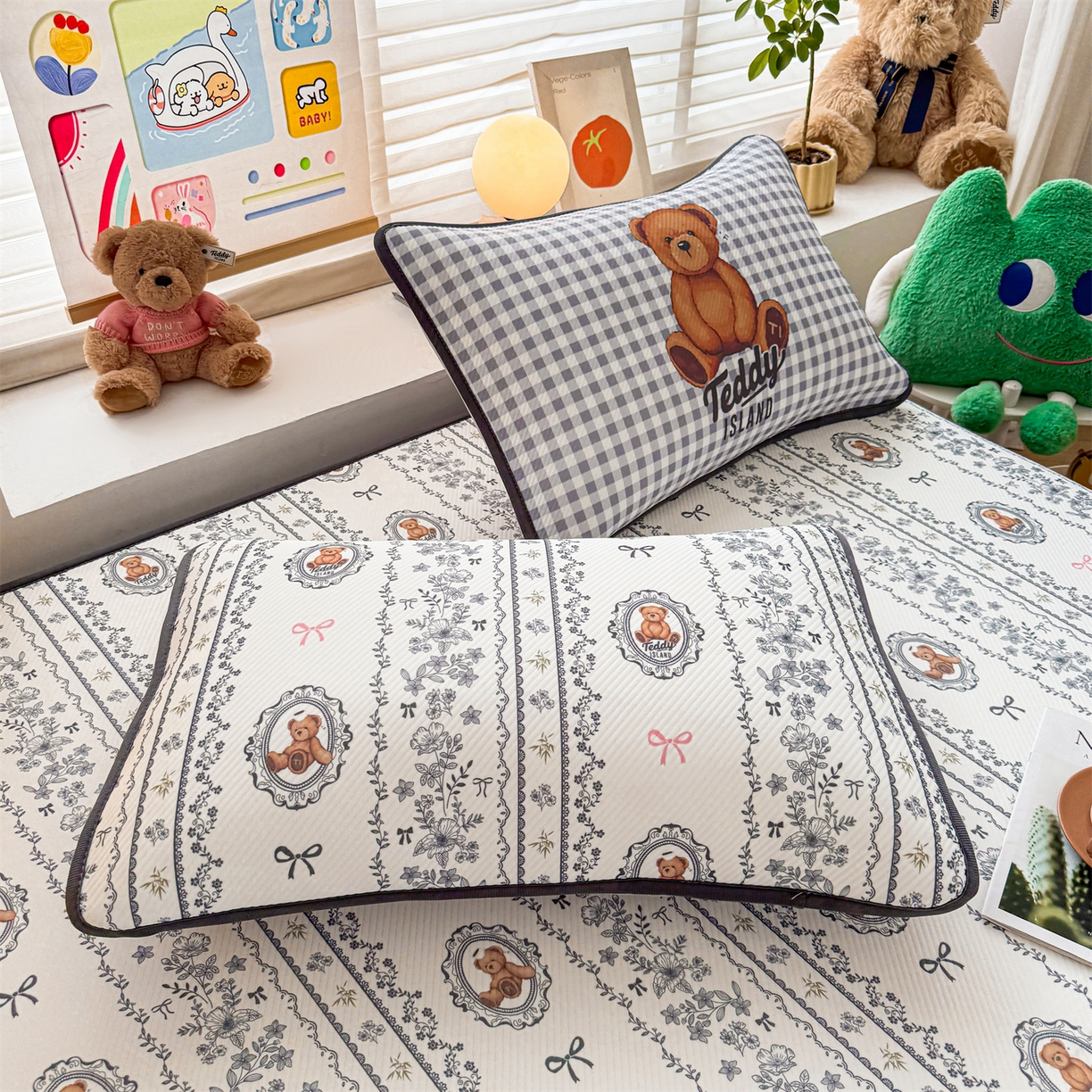 91家纺网 家纺一手货源 找家纺 慕木家纺 2026春夏新款泰迪冰丝席系列凉席席子空调软席平席和床笠 泰迪花镜 床笠款