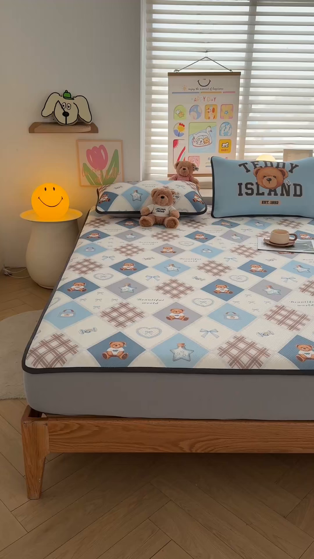 91家纺网 家纺一手货源 找家纺 慕木家纺 2026春夏新款泰迪冰丝席系列凉席席子空调软席平席和床笠 泰迪菱形 床笠款