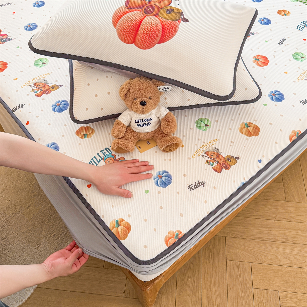 慕木家纺 2026春夏新款泰迪冰丝席系列凉席席子空调软席平席和床笠 泰迪南瓜仔 床笠款