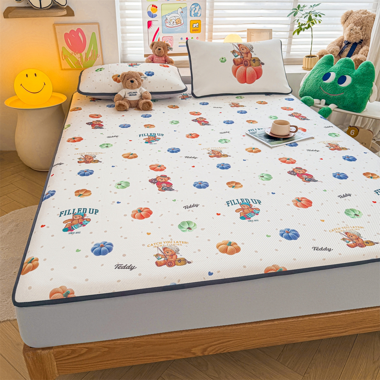 91家纺网 家纺一手货源 找家纺 慕木家纺 2026春夏新款泰迪冰丝席系列凉席席子空调软席平席和床笠 泰迪南瓜仔 床笠款