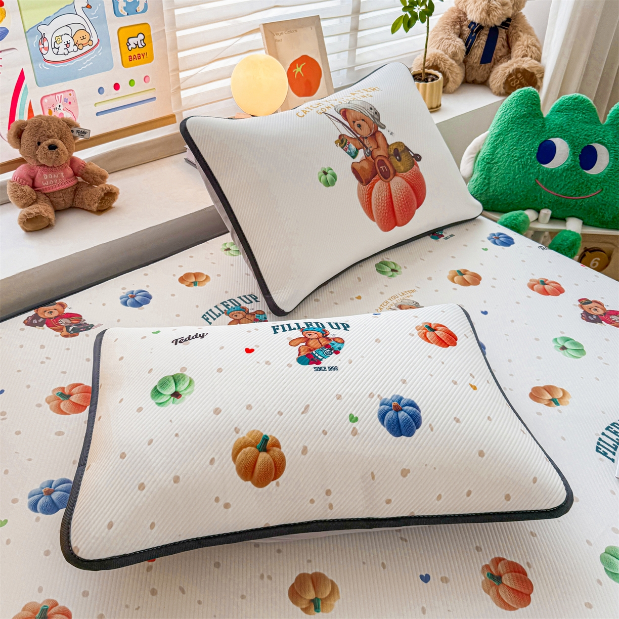 91家纺网 家纺一手货源 找家纺 慕木家纺 2026春夏新款泰迪冰丝席系列凉席席子空调软席平席和床笠 泰迪南瓜仔 床笠款