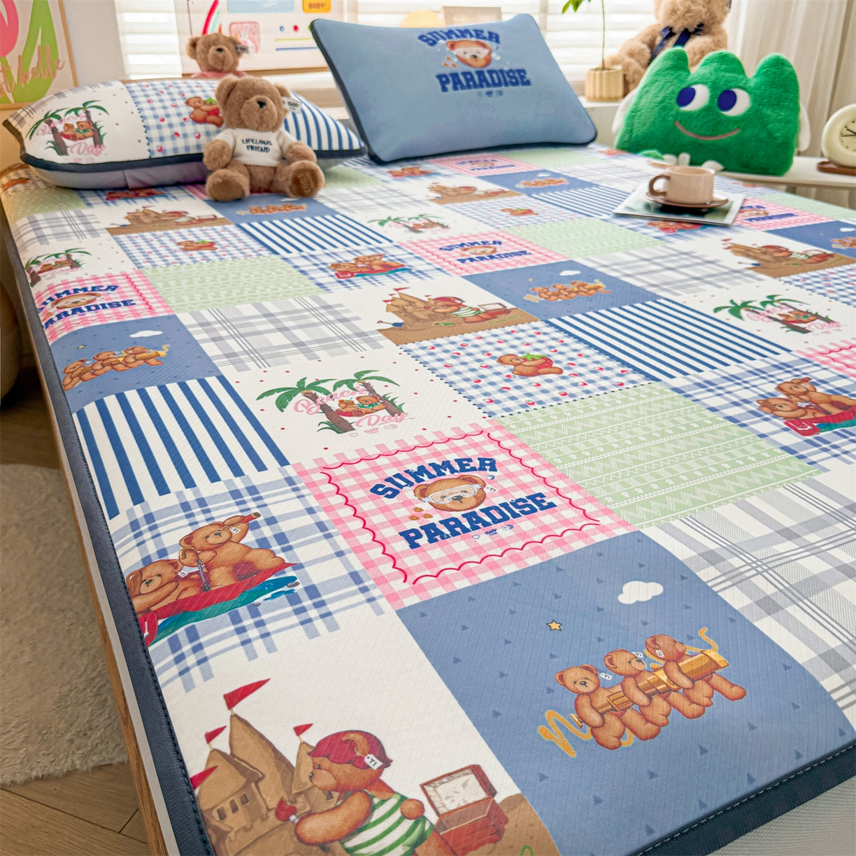 91家纺网 家纺一手货源 找家纺 慕木家纺 2026春夏新款泰迪冰丝席系列凉席席子空调软席平席和床笠 泰迪区域 床笠款