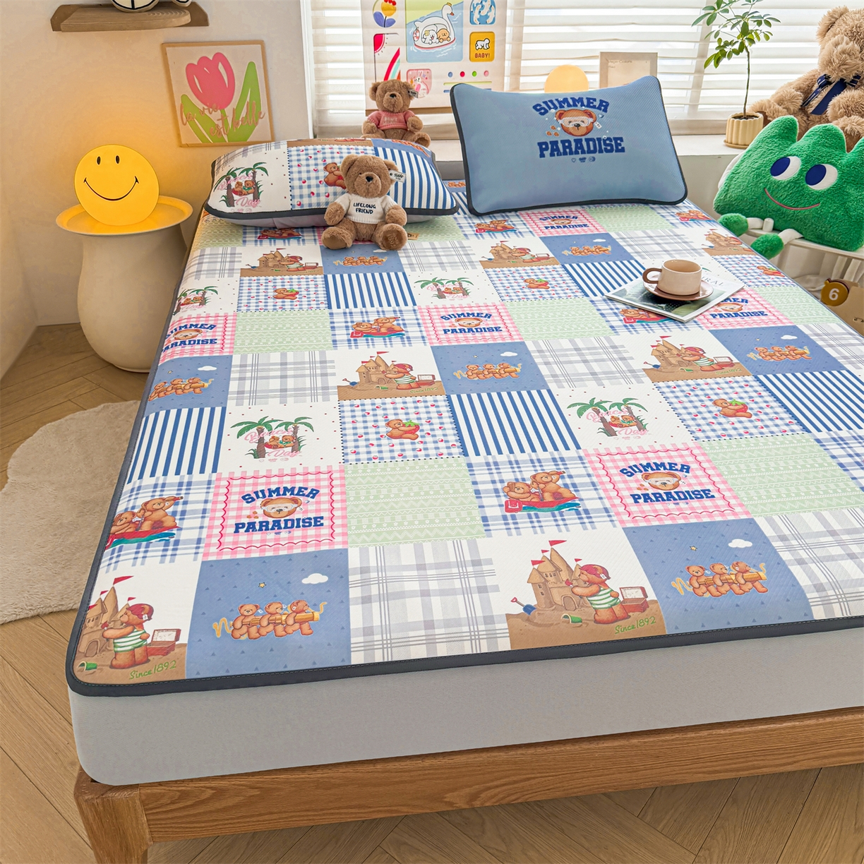 91家纺网 家纺一手货源 找家纺 慕木家纺 2026春夏新款泰迪冰丝席系列凉席席子空调软席平席和床笠 泰迪区域 床笠款