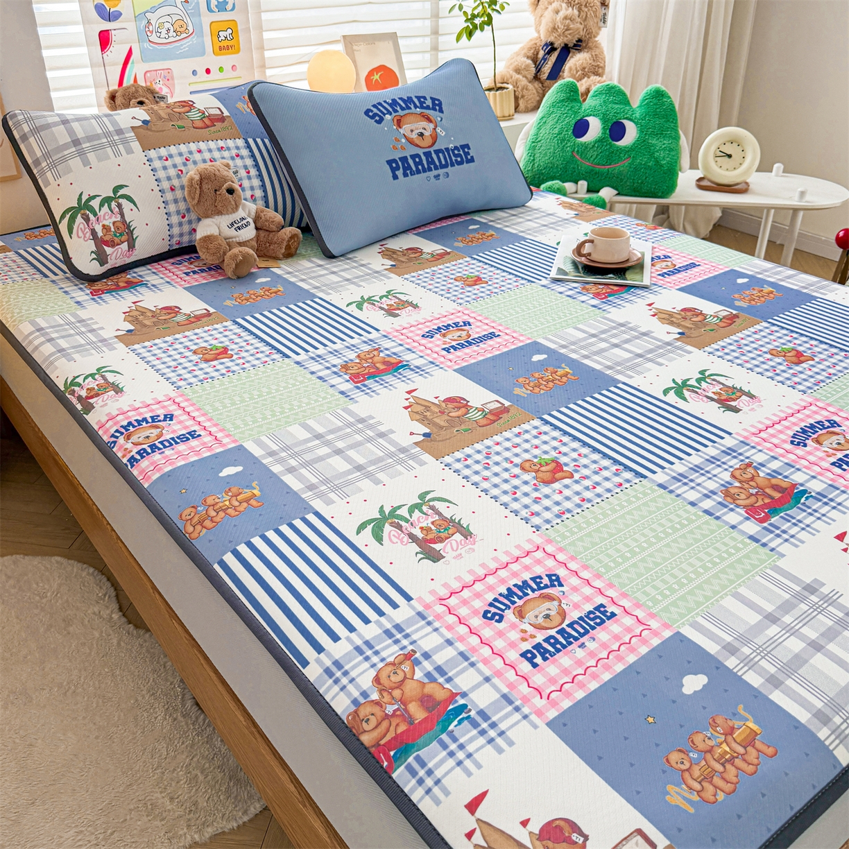 91家纺网 家纺一手货源 找家纺 慕木家纺 2026春夏新款泰迪冰丝席系列凉席席子空调软席平席和床笠 泰迪区域 床笠款