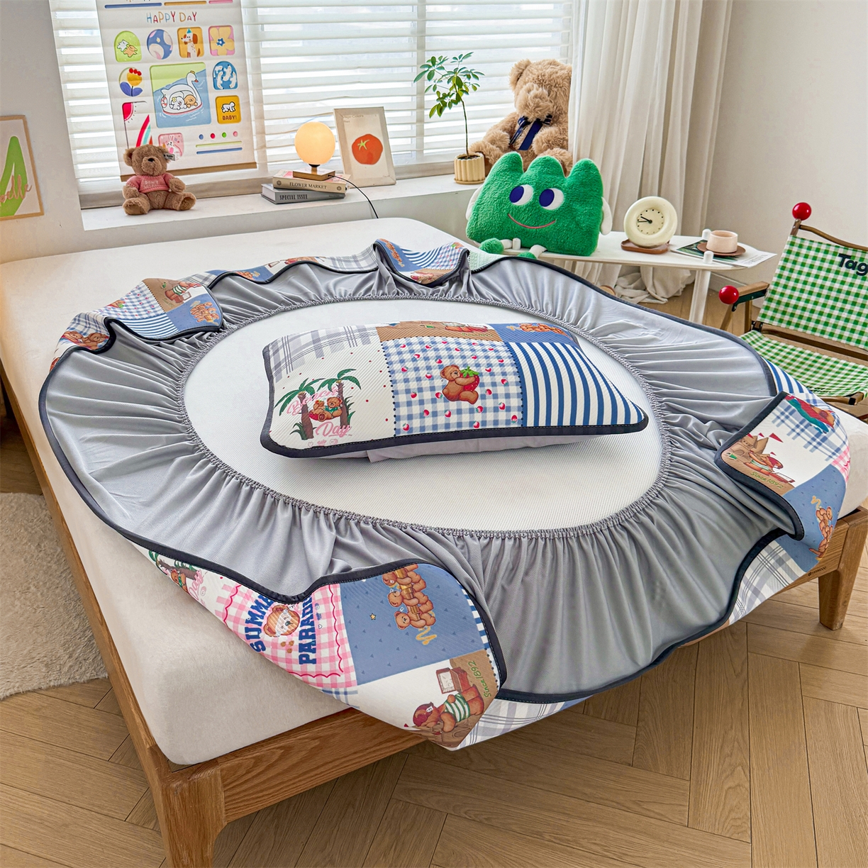 91家纺网 家纺一手货源 找家纺 慕木家纺 2026春夏新款泰迪冰丝席系列凉席席子空调软席平席和床笠 泰迪区域 床笠款