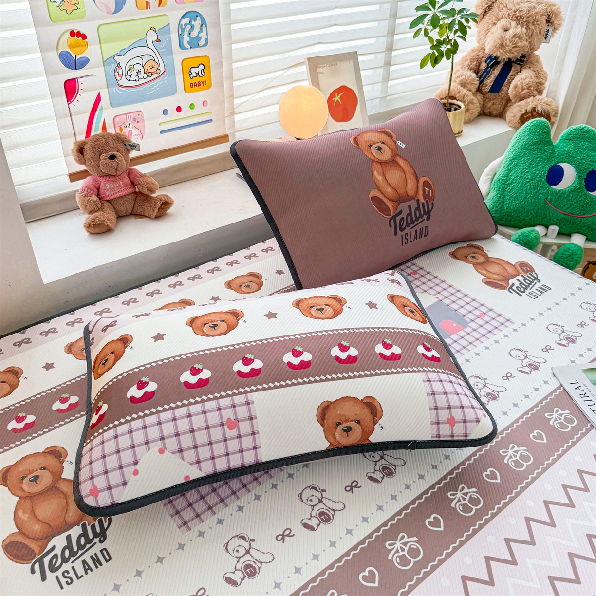 91家纺网 家纺一手货源 找家纺 慕木家纺 2026春夏新款泰迪冰丝席系列凉席席子空调软席平席和床笠 泰迪甜点 床笠款