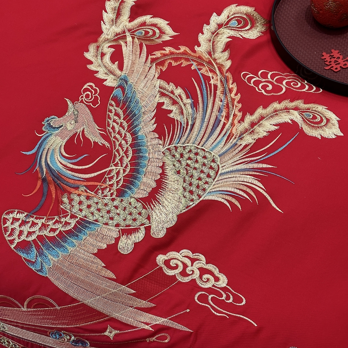 91家纺网 家纺一手货源 找家纺 JUICY 橘滋家纺 2026新款全棉大红刺绣婚庆实惠款四件套多件套 龙凤喜乐