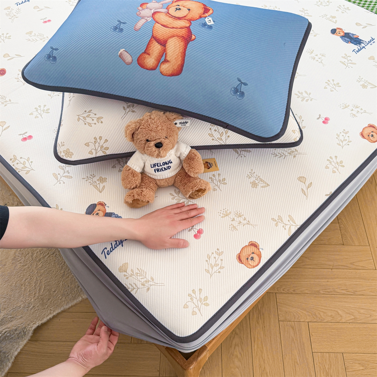 慕木家纺 2026春夏新款泰迪冰丝席系列凉席席子空调软席平席和床笠 泰迪樱桃 床笠款