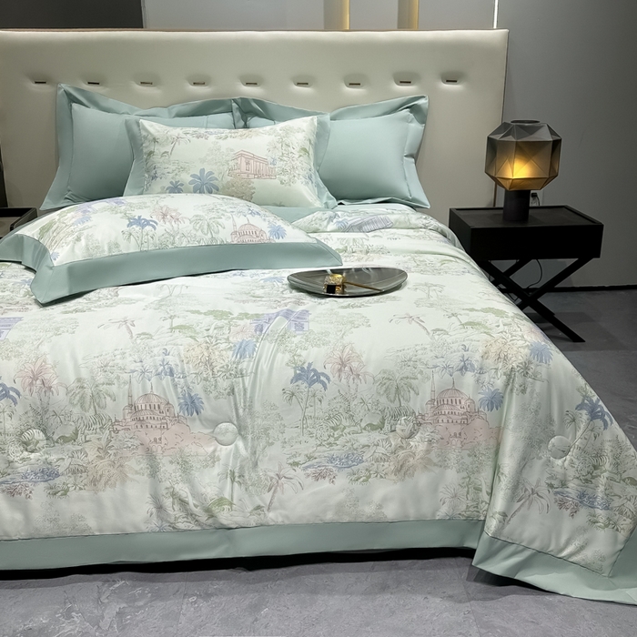 91家纺网 家纺一手货源 找家纺 （总）爱彼家纺 2026夏季热门数码冰丝水墨画风单夏被凉感冰丝夏被四件套