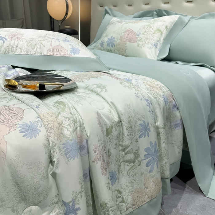 91家纺网 家纺一手货源 找家纺 （总）爱彼家纺 2026夏季热门数码冰丝水墨画风单夏被凉感冰丝夏被四件套