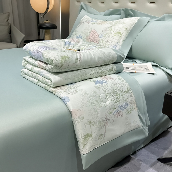 91家纺网 家纺一手货源 找家纺 （总）爱彼家纺 2026夏季热门数码冰丝水墨画风单夏被凉感冰丝夏被四件套