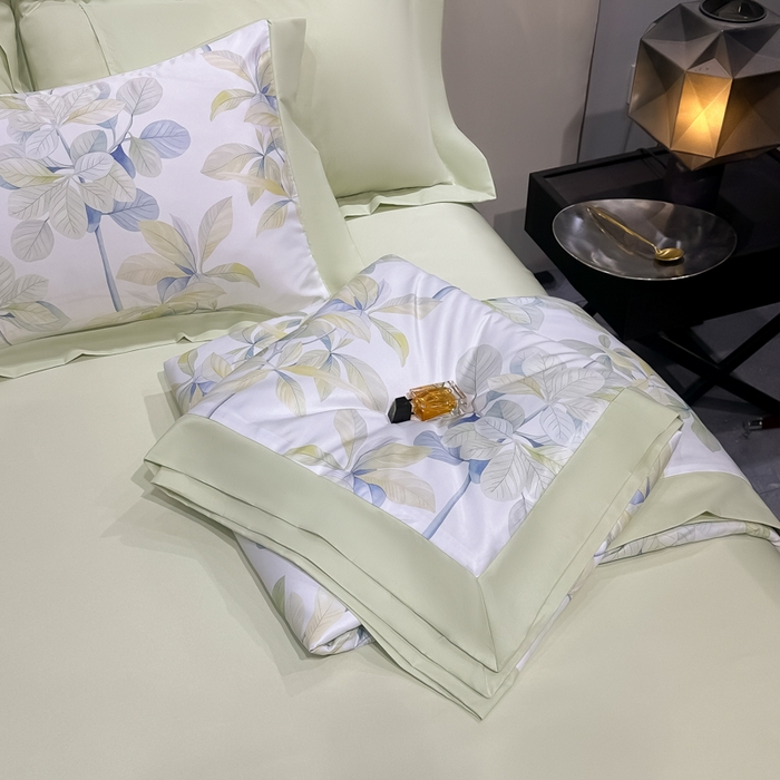 91家纺网 家纺一手货源 找家纺 爱彼家纺 2026夏季热门数码冰丝水墨画风单夏被凉感冰丝夏被四件套 夏被-绿叶花园