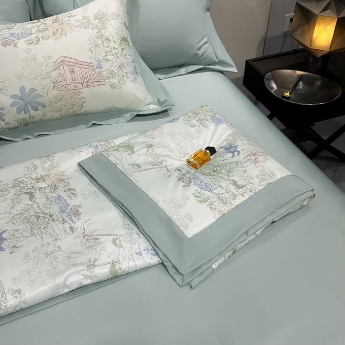 91家纺网 家纺一手货源 找家纺 爱彼家纺 2026夏季热门数码冰丝水墨画风单夏被凉感冰丝夏被四件套 夏被-山水画绿