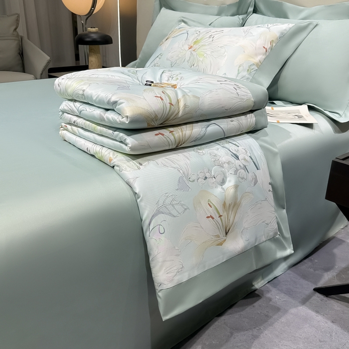 91家纺网 家纺一手货源 找家纺 爱彼家纺 2026夏季热门数码冰丝水墨画风单夏被凉感冰丝夏被四件套 夏被-初夏