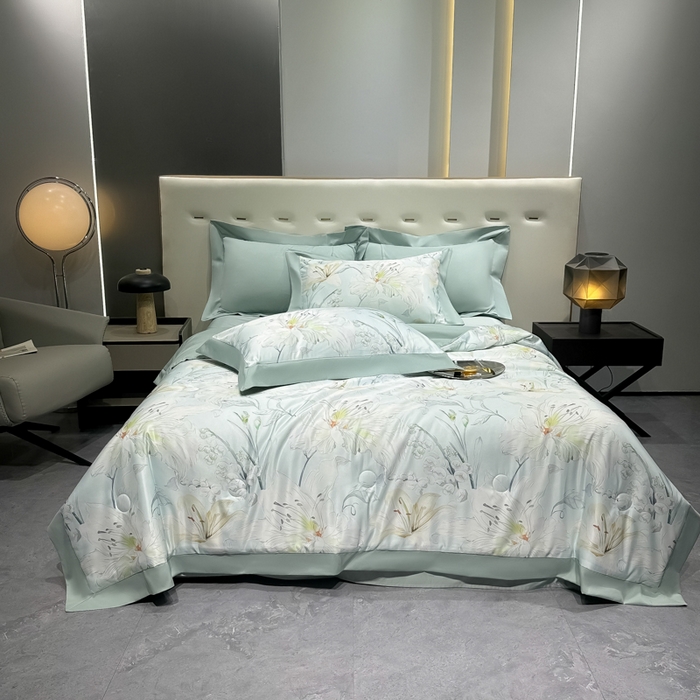 91家纺网 家纺一手货源 找家纺 爱彼家纺 2026夏季热门数码冰丝水墨画风单夏被凉感冰丝夏被四件套 夏被-初夏