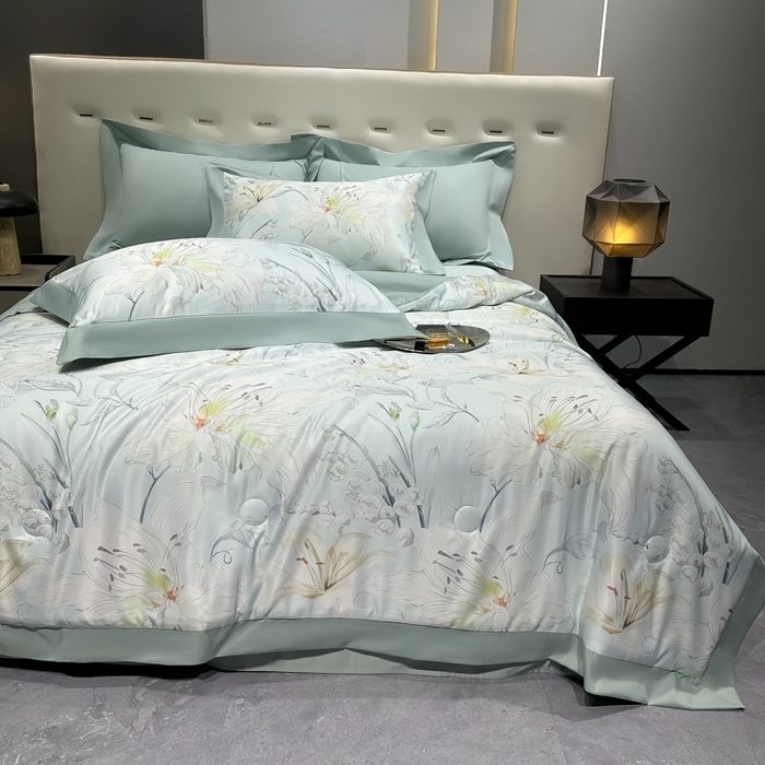 91家纺网 家纺一手货源 找家纺 爱彼家纺 2026夏季热门数码冰丝水墨画风单夏被凉感冰丝夏被四件套 夏被-初夏