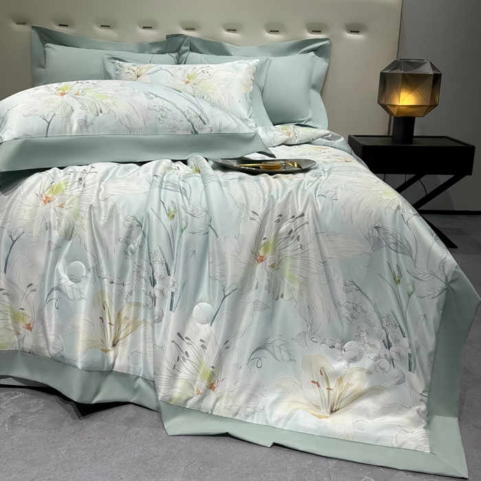 91家纺网 家纺一手货源 找家纺 爱彼家纺 2026夏季热门数码冰丝水墨画风单夏被凉感冰丝夏被四件套 夏被-初夏