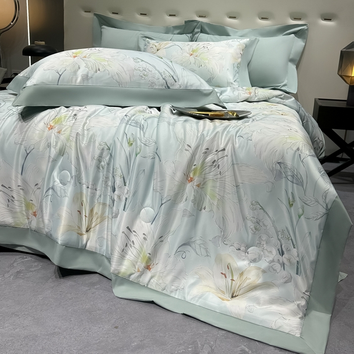 91家纺网 家纺一手货源 找家纺 爱彼家纺 2026夏季热门数码冰丝水墨画风单夏被凉感冰丝夏被四件套 夏被-初夏