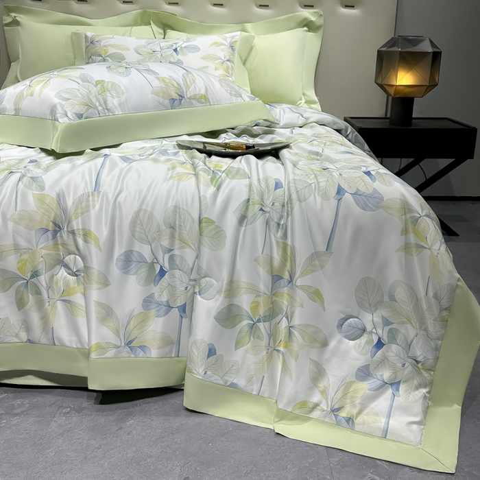 91家纺网 家纺一手货源 找家纺 爱彼家纺 2026夏季热门数码冰丝水墨画风单夏被凉感冰丝夏被四件套 夏被-绿叶花园