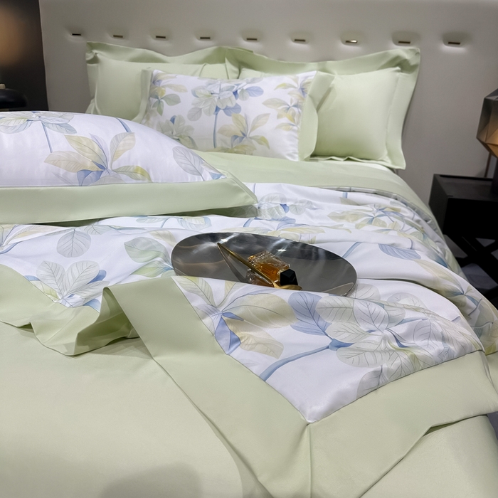 91家纺网 家纺一手货源 找家纺 爱彼家纺 2026夏季热门数码冰丝水墨画风单夏被凉感冰丝夏被四件套 夏被-绿叶花园