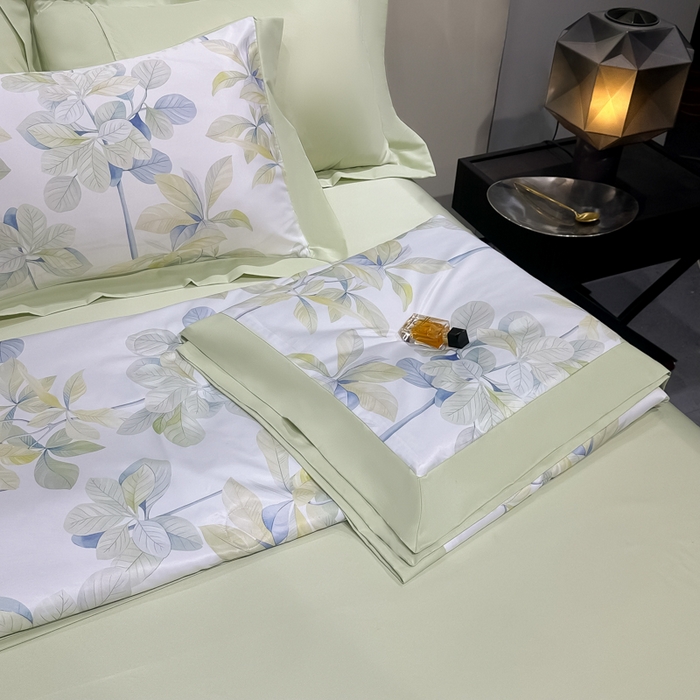 91家纺网 家纺一手货源 找家纺 爱彼家纺 2026夏季热门数码冰丝水墨画风单夏被凉感冰丝夏被四件套 夏被-绿叶花园