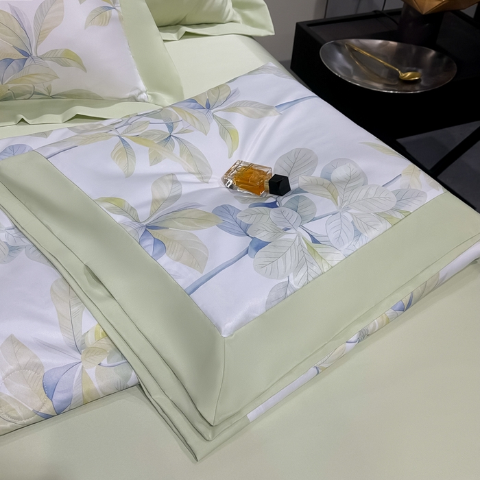 91家纺网 家纺一手货源 找家纺 爱彼家纺 2026夏季热门数码冰丝水墨画风单夏被凉感冰丝夏被四件套 夏被-绿叶花园