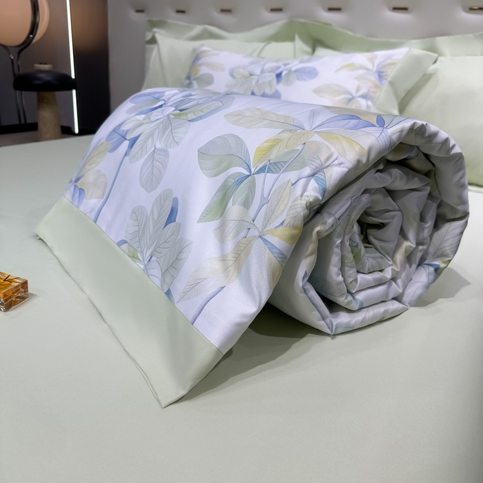 91家纺网 家纺一手货源 找家纺 爱彼家纺 2026夏季热门数码冰丝水墨画风单夏被凉感冰丝夏被四件套 夏被-绿叶花园
