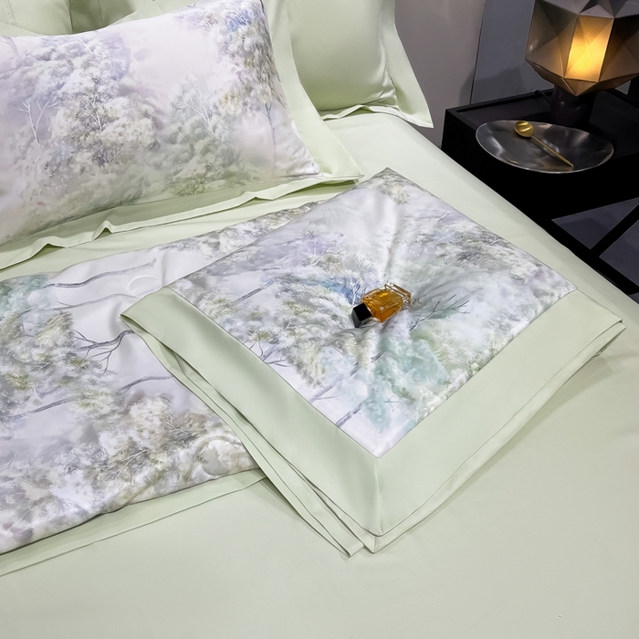 91家纺网 家纺一手货源 找家纺 爱彼家纺 2026夏季热门数码冰丝水墨画风单夏被凉感冰丝夏被四件套 夏被-森林密语