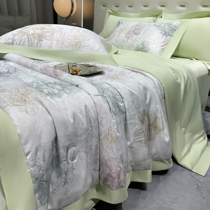 91家纺网 家纺一手货源 找家纺 爱彼家纺 2026夏季热门数码冰丝水墨画风单夏被凉感冰丝夏被四件套 夏被-时空骑士