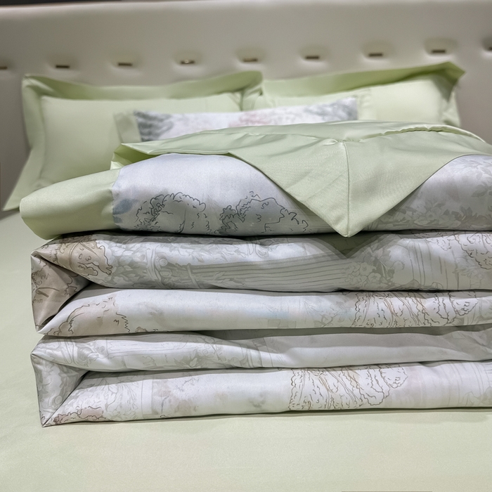 91家纺网 家纺一手货源 找家纺 爱彼家纺 2026夏季热门数码冰丝水墨画风单夏被凉感冰丝夏被四件套 夏被-时空骑士