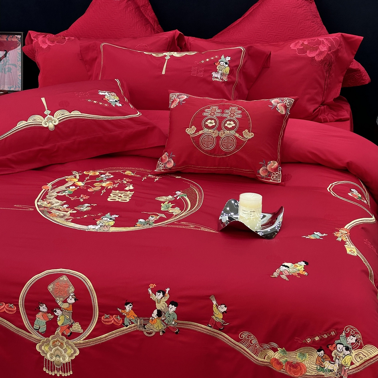 91家纺网 家纺一手货源 找家纺 （总）JUICY 橘滋家纺 2026新款全棉提花高端婚庆刺绣传臻系列四件套多件套