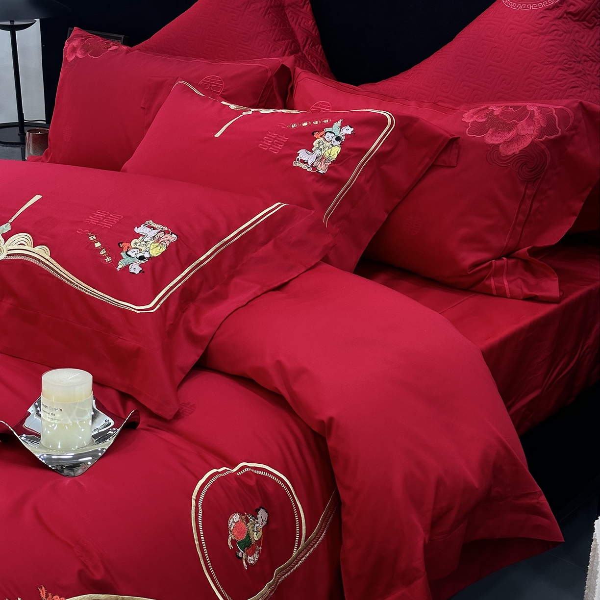 91家纺网 家纺一手货源 找家纺 （总）JUICY 橘滋家纺 2026新款全棉提花高端婚庆刺绣传臻系列四件套多件套