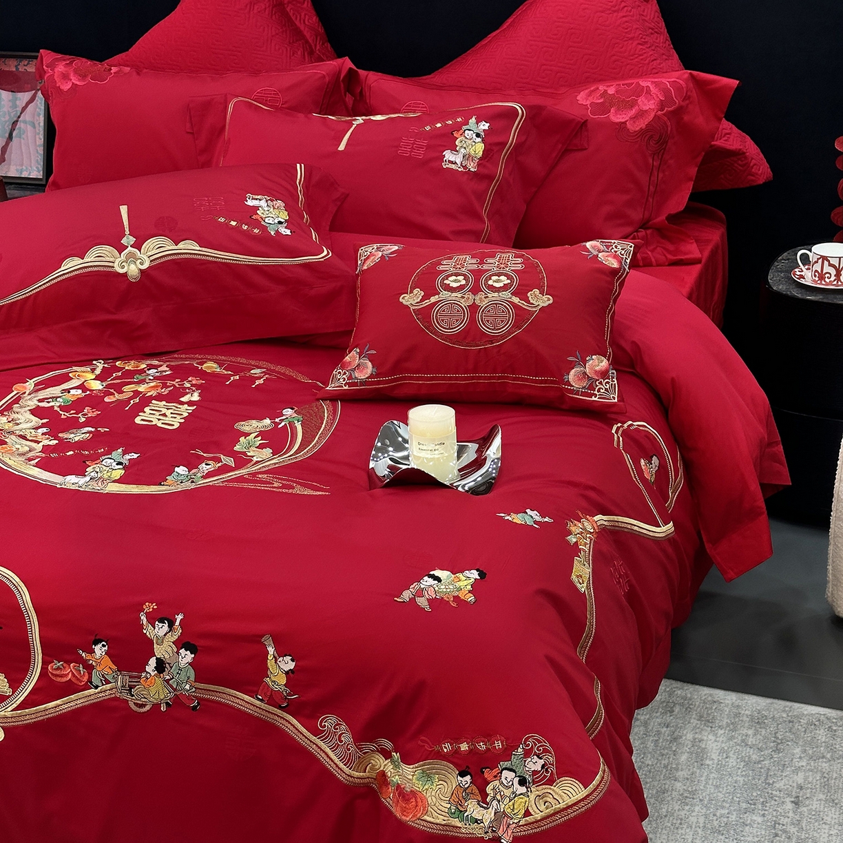 91家纺网 家纺一手货源 找家纺 （总）JUICY 橘滋家纺 2026新款全棉提花高端婚庆刺绣传臻系列四件套多件套