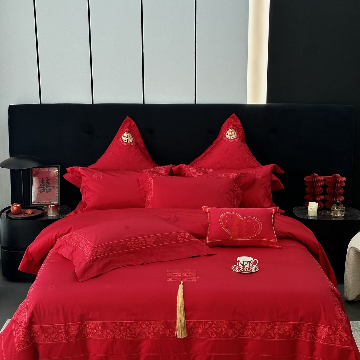 91家纺网 家纺一手货源 找家纺 （总）JUICY 橘滋家纺 2026新款全棉提花高端婚庆刺绣传臻系列四件套多件套