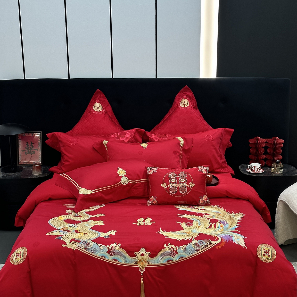 91家纺网 家纺一手货源 找家纺 （总）JUICY 橘滋家纺 2026新款全棉提花高端婚庆刺绣传臻系列四件套多件套