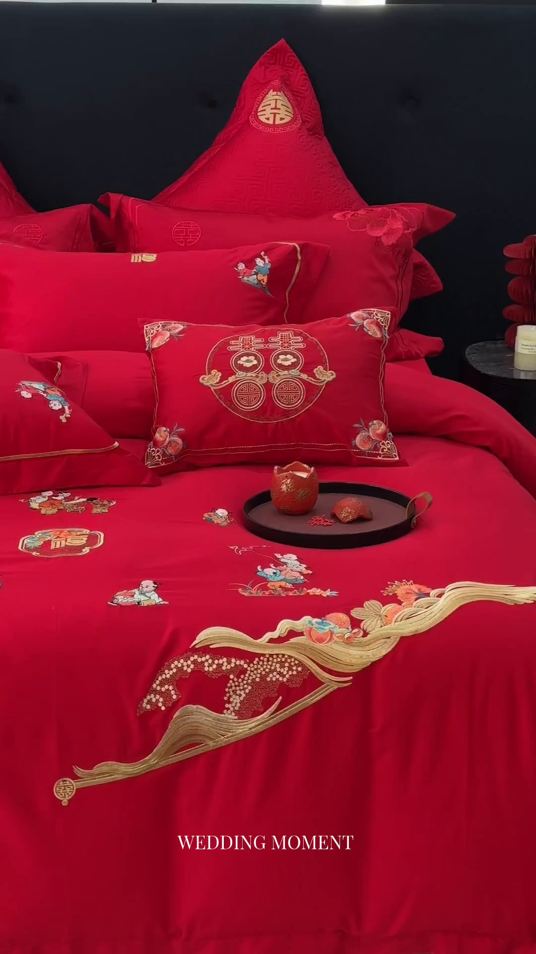 91家纺网 家纺一手货源 找家纺 JUICY 橘滋家纺 2026新款全棉提花高端婚庆刺绣传臻系列四件套多件套 福禄绵延