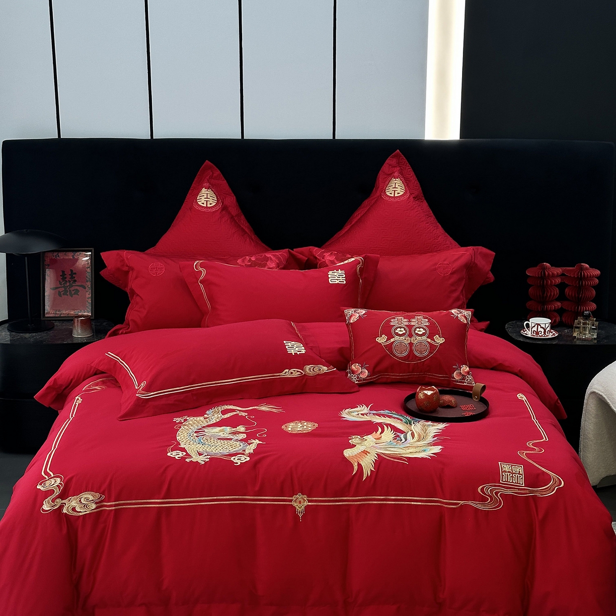 JUICY 橘滋家纺 2026新款全棉提花高端婚庆刺绣传臻系列四件套多件套 和和美美